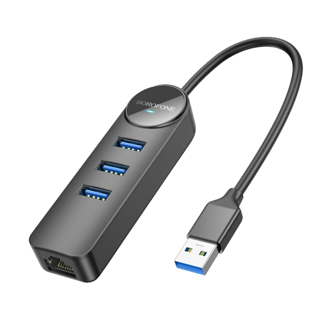 USB HUB + GLAN Ethernet Adapter BOROFONE DH6 Erudite 4-in-1, USB3.0x3 +RJ45