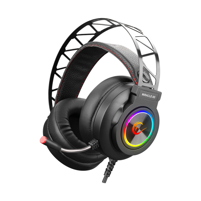 Slušalice sa mikrofonom gaming RAMPAGE Miracle-X5 Black RGB Led 7.1 Surround Sound System Gaming Headset with Microphone