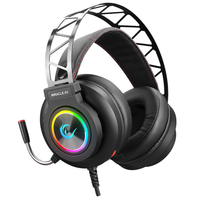 Slušalice sa mikrofonom gaming RAMPAGE Miracle-X5 Black RGB Led 7.1 Surround Sound System Gaming Headset with Microphone - Image 2