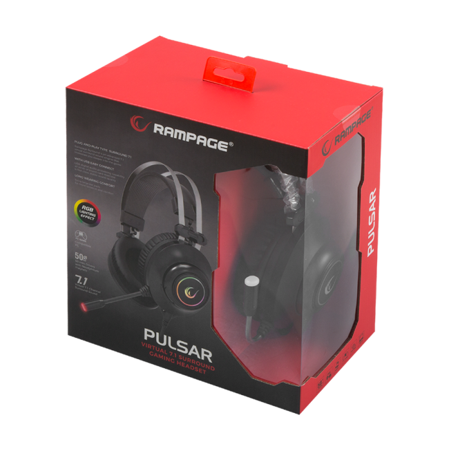 Slušalice sa mikrofonom gaming  RAMPAGE RM-K1 PULSAR black, USB 7.1 surround, vibracija, RGB - Image 11