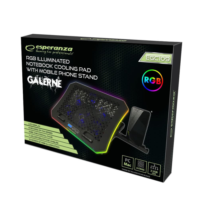 Postolje za notebook gaming ESPERANZA RGB ILLUMINATED NOTEBOOK COOLING PAD WITH MOBILE PHONE STAND GALERNE EGC109 - Image 6