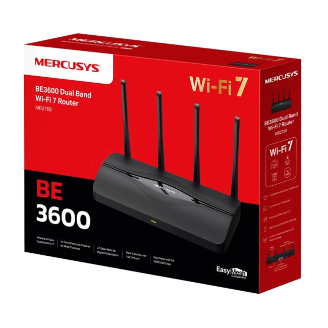Mercusys MR27BE BE3600 Dual-Band Wi-Fi 7 Router, 2.4 GHz + 5 GHz, 4×Ant - Image 3