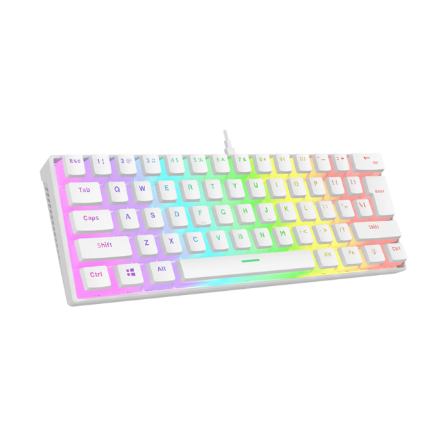 Tastatura gaming RAMPAGE RADIANT K11 white, red switch, Type-C, RGB,  US Layout, pudding keycaps