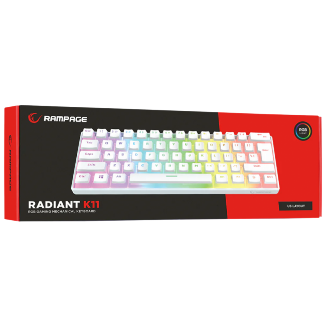 Tastatura gaming RAMPAGE RADIANT K11 white, red switch, Type-C, RGB,  US Layout, pudding keycaps - Image 8