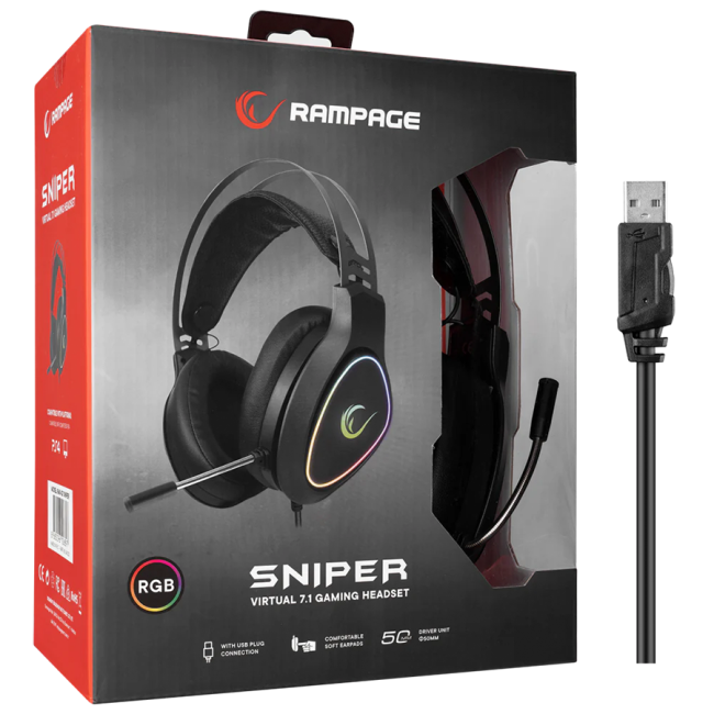 Slušalice sa mikrofonom gaming RAMPAGE RMX-G7 SNIPER Black RGB Illuminated,with Flexible Microphone Gaming, Headset - Image 7