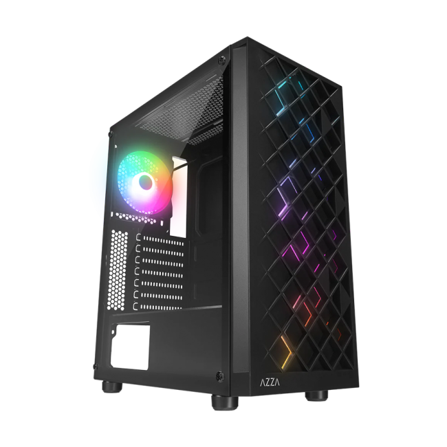 Kućište gaming RAMPAGE AZZA V1 Tempered Glass Black 3*12CM Black 1* 12CM ARGB Fan ATX Mid-T Gaming Player Case