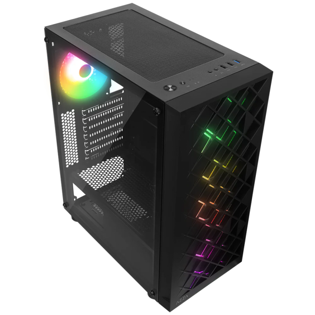 Kućište gaming RAMPAGE AZZA V1 Tempered Glass Black 3*12CM Black 1* 12CM ARGB Fan ATX Mid-T Gaming Player Case - Image 6