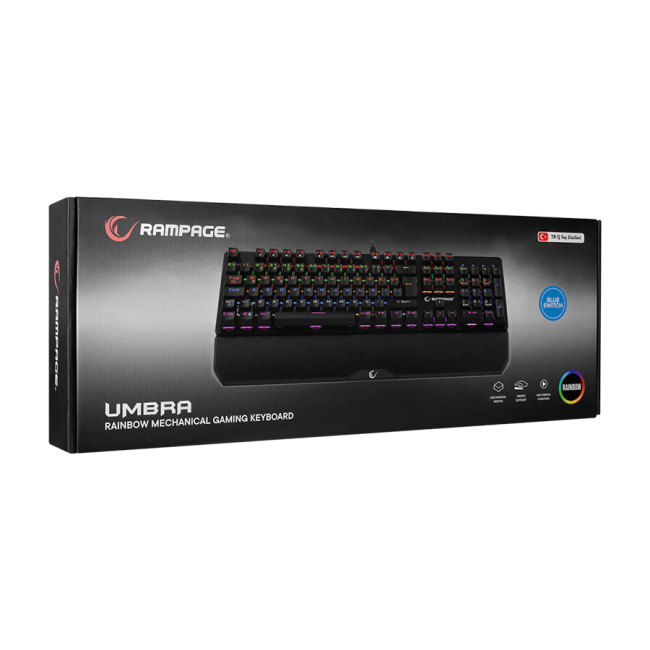 Tastatura gaming RAMPAGE KB-R86 UMBRA Black USB Rainbow Backlit Blue Switch US Layout Mechanical - Image 7