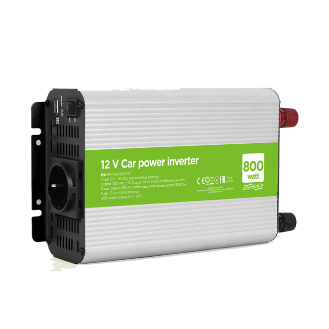 DC-AC inverter za auto GEMBIRD, in12Vout220V 800W EG-PWC800-01