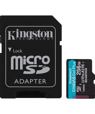 Micro SDXC card Kingston 256GB Canvas GoPlus Gen.4 200MB/s A2 U3 V30 Card + Adapter SDCG4/256GB