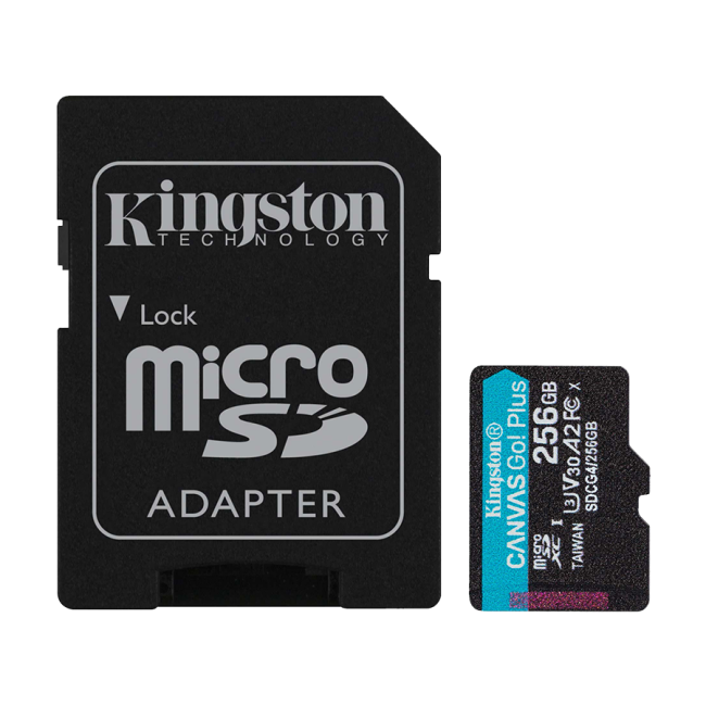 Micro SDXC card Kingston 256GB Canvas GoPlus Gen.4 200MB/s A2 U3 V30 Card + Adapter SDCG4/256GB