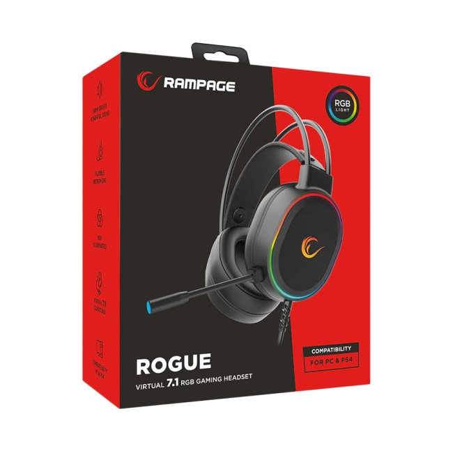Slušalice sa mikrofonom gaming RAMPAGE ROGUE BLACK USB RGB Led Gaming Headset with Long flexible Microphone. In Line Control, 36162 - Image 7
