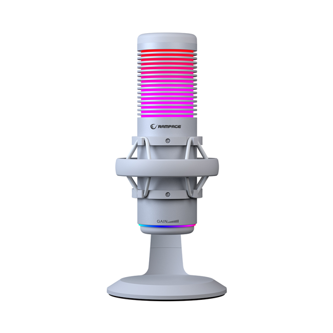 Mikrofon gaming RAMPAGE BEMOL RGB White Microphone with Shock Mount and Pop Filter for Gaming, Streaming, Podcasts, 41148 - Image 2