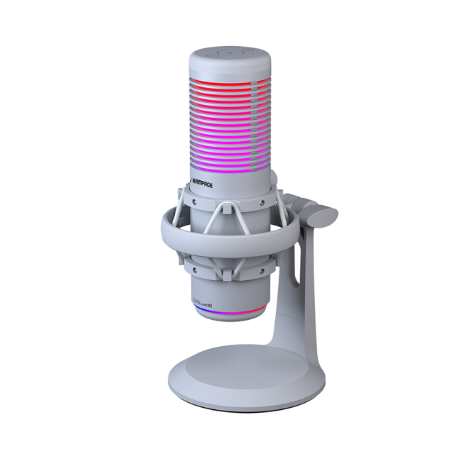 Mikrofon gaming RAMPAGE BEMOL RGB White Microphone with Shock Mount and Pop Filter for Gaming, Streaming, Podcasts, 41148 - Image 4