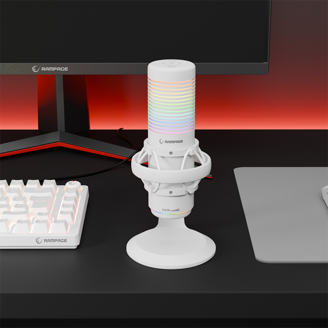 Mikrofon gaming RAMPAGE BEMOL RGB White Microphone with Shock Mount and Pop Filter for Gaming, Streaming, Podcasts, 41148 - Image 8