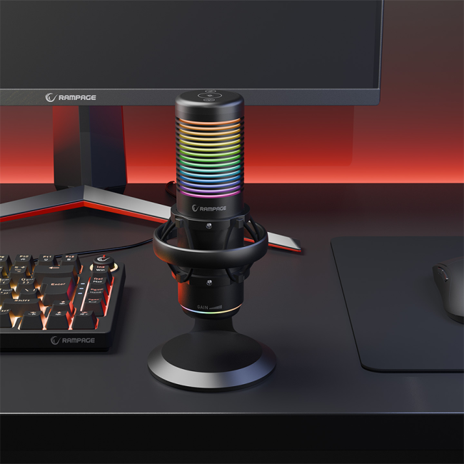 Mikrofon gaming RAMPAGE Bemol RGB Black Microphone with Shock Mount and Pop Filter for Gaming, Streaming, Podcasts, 41147 - Image 8