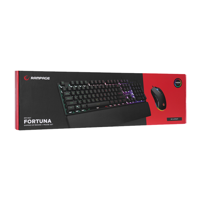 Tastatura + miš gaming RAMPAGE KM-RX7 FORTUNA Rainbow Backlit FULL SIZE US/ENGLISH Layout 6400 dpi Mouse COMBO SET, 39908 - Image 3