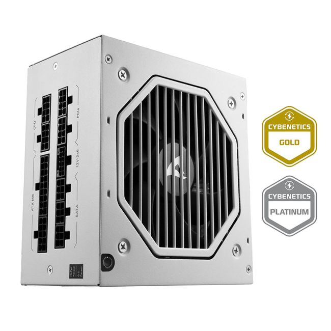 Napojna jedinica SHARKOON gaming Rebel P20 850W WHITE ATX 3.1, LLC+DC-to-DC, Fully-Modular, Cybenetics Gold