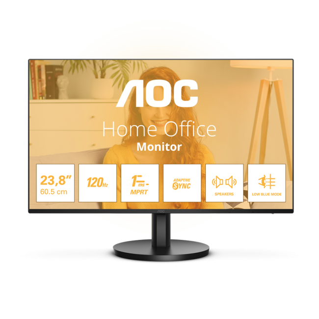 MONITOR AOC 24B3QA2 - 24 Inch Full HD Monitor, 120Hz, Adaptive Sync, Speaker (1920 x 1080, 1 x D-Sub, 1 x HDMI 1.4, 1 x DisplayPort 1.2) Black