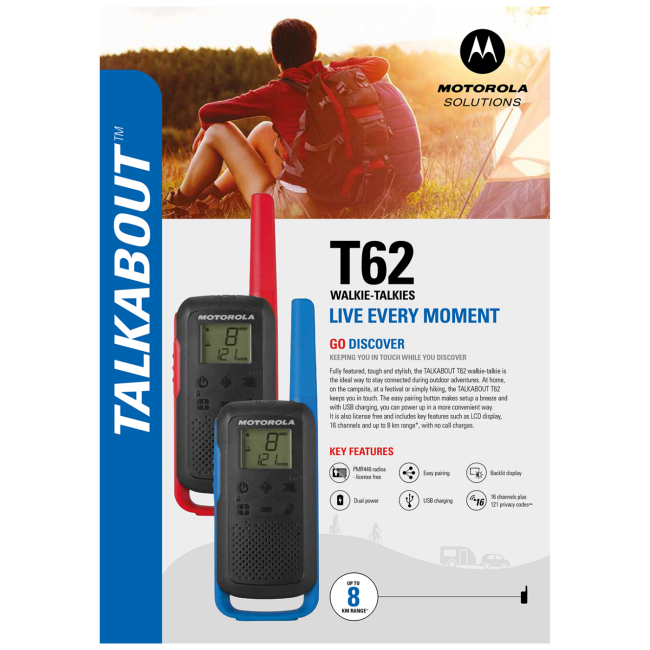 Motorola Walkie Talkie, domet 8 km, 16 kanala, crvena - TLKR T62 RD - Image 3