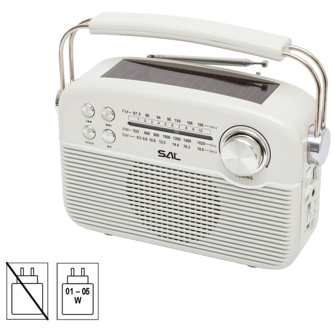 SAL Radio prijemnik sa solarnim napajanjem, FM-AM-SW, Bluetooth - RPR9