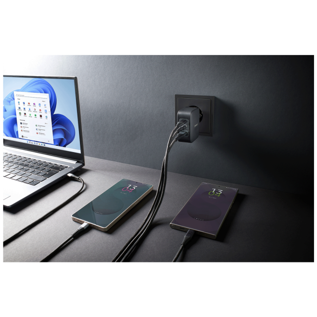 (Intenso) Punjač kučni sa type C kabelom, brzi, 1xUSB-A, 2xUCB-C, 100W - Adapter W100ACC GaN + C520C Cable - Image 4