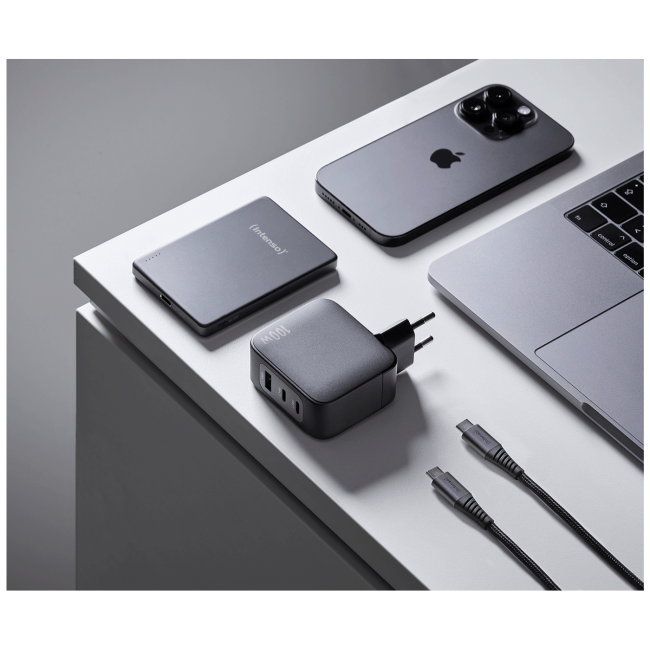 (Intenso) Punjač kučni sa type C kabelom, brzi, 1xUSB-A, 2xUCB-C, 100W - Adapter W100ACC GaN + C520C Cable - Image 5