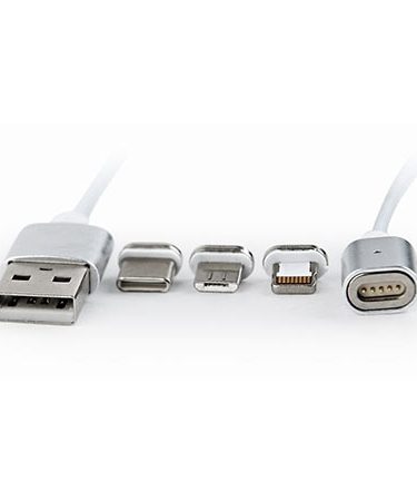 Magnetic USB charging combo 3-in-1 kabl, iPhones, micro-USB Type-C, silver, 1 m, GEMBIRD CC-USB2-AMLM31-1M