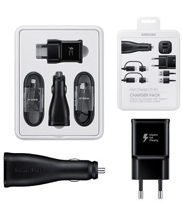 Punjač i auto punjač set SAMSUNG ORG. sa microUSB i Type-C kablom Fast Charge power pack EP-U3100WBEGWW crni
