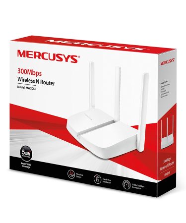 ROUTER Mercusys MW305R  300Mbps, 3x5dBi fixed omni directional antennas, 4x10/100Mbps LAN ports, IEEE 802.11n, IEEE 802.11g, IEEE 802.11b, 2.4GHz, CE,