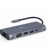 Docking station USB adapter Type-C 7-in-1 multi-port adapter Hub3.0 + HDMI + VGA + PD + card reader + stereo audio, space grey GEMBIRD A-CM-COMBO7-01
