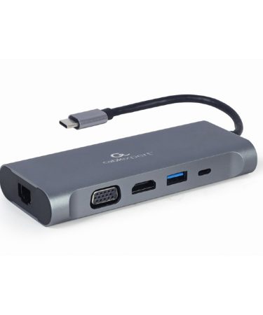 Docking station USB adapter Type-C 7-in-1 multi-port adapter Hub3.0 + HDMI + VGA + PD + card reader + stereo audio, space grey GEMBIRD A-CM-COMBO7-01