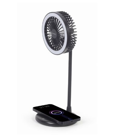 Desktop ventilator sa LED svjetlom + wireless charger GEMBIRD TA-WPC10-LEDFAN-01