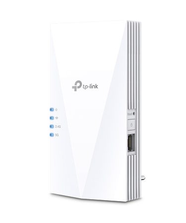 TP-Link RE500X AX1500 Wi-Fi 6 Range Extender, 300 Mbps at 2.4 GHz + 1201 Mbps at 5 GHz, 2 × Internal Antennas, 1 × Gigabit Port, Broadcom 1.5GHz Tri-C