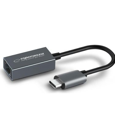 USB to LAN Ethernet gigabit adapter converter USB Type-C plug/RJ45, ESPERANZA, 10/100/1000 ENA102