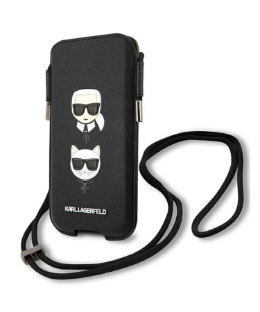 ORIGINAL KARL LAGERFELD TORBICA SAFFIANO IKONIK KARL&CHOUPETTE HEAD KLHCP12MOPHKCK 6,1 INČA CRNA