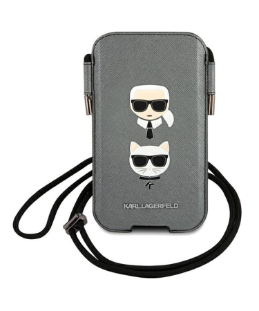 ORIGINAL KARL LAGERFELD TORBICA SAFFIANO IKONIK KARL&CHOUPETTE HEAD KLHCP12MOPHKCG 6,1 INČA SIVA