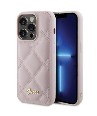 ORIGINALNA FUTROLA GUESS SA PROŠIVENIM METALNIM LOGOTIPOM GUHCP15LPSQSQSP ZA IPHONE 15 PRO ROZA