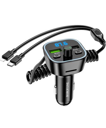 FM transmiter Bluetooth sa USB punjaćem i kablom Type-C + iPhone/lightning BOROFONE BC45 Prestige QC3.0 2-in-1 carwith black
