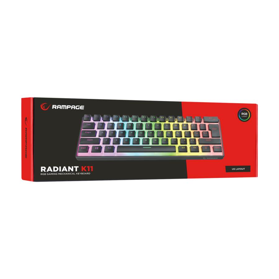 Tastatura gaming RAMPAGE RADIANT K11 black, Type-C, RGB, red switch, US layout, pudding keycaps, 38971 - Image 8