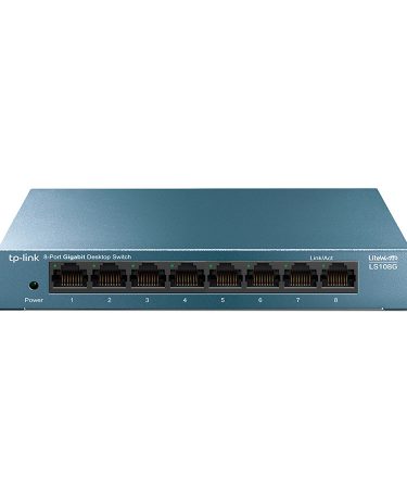 TP-Link Switch LS108G LiteWave 8-portni gigabitni stoni prekidač, 8 gigabitnih RJ45 portova, čelično kućište za stolno računalo, zidni nosač, zelena E