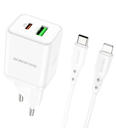 USB punjač sa kablom 1m Type-C to iPhone/lightning BOROFONE BN7 PD20W+QC3.0 set white