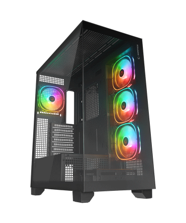 Kućište gaming RAMPAGE HYDRA V1 BLACK Type-C+USB3.0+USB2.0 4*ARGB Fan+Hub E-ATX Exclusive Gaming, 39922