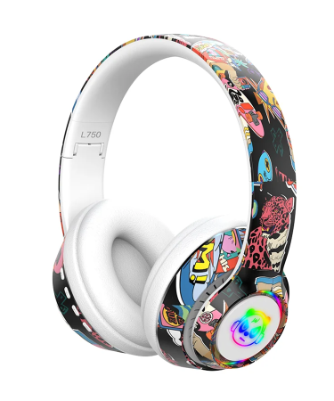 Slušalice bluetooth L750 HiFi RGB stickerbomb design, white