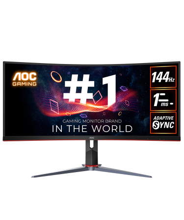MONITOR AOC 34"" Gaming CU34G2XP 34” Curved VA, 21:9, 3440x1440, 180Hz, 1ms, 430 cd/m2, 4000:1, HDMI, DP, PbP, PiP, Ergonomic, Black-Red, VESA 3y