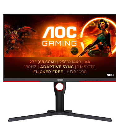 MONITOR AOC Gaming Q27G3XMN Mini LED 27” VA, 16:9, 2560x1440, 180Hz, 1ms, 1000 cd/m2, 4000:1, Audio,2x HDMI, DP, Full Ergonomic, Black-Red, VESA 3y