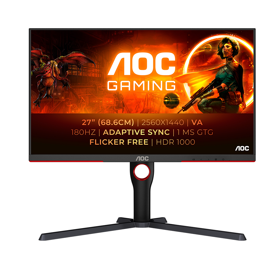 MONITOR AOC Gaming Q27G3XMN Mini LED 27” VA, 16:9, 2560x1440, 180Hz, 1ms, 1000 cd/m2, 4000:1, Audio,2x HDMI, DP, Full Ergonomic, Black-Red, VESA 3y