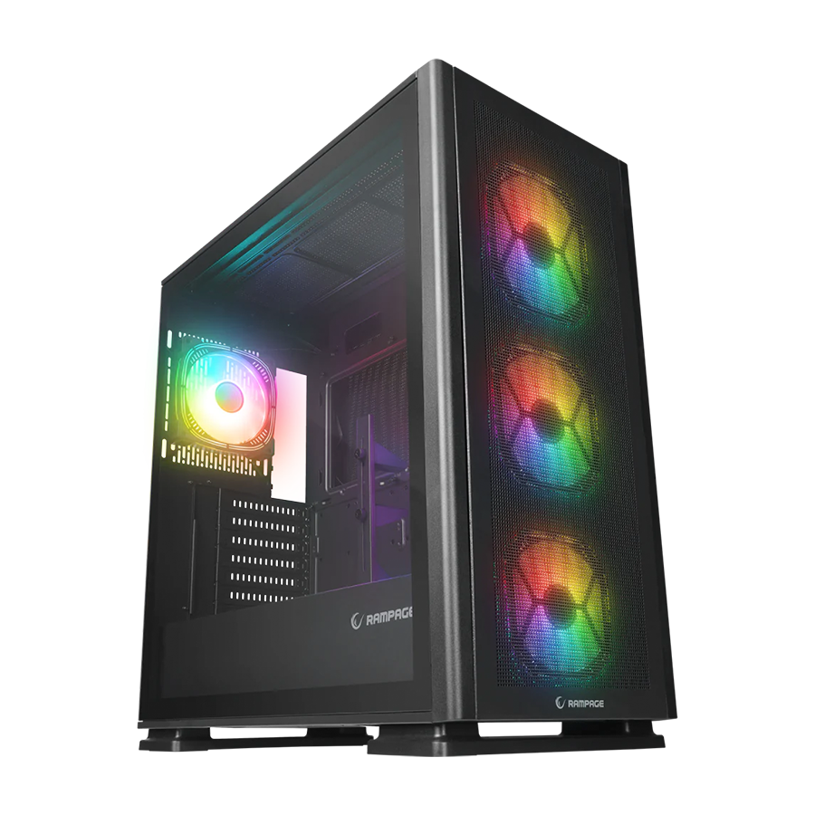 Kućište gaming RAMPAGE VANGUARD V2 Black Mesh Easy Tempered Glass Vertical VGA Holder 4*RGB Fan Hub E-ATX Big-T, 39846