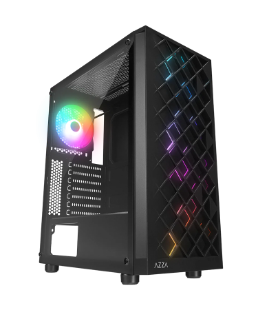 Kućište gaming RAMPAGE AZZA V1 Tempered Glass Black 3*12CM Black 1* 12CM ARGB Fan ATX Mid-T Gaming Player Case