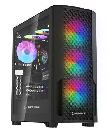 Kućište gaming RAMPAGE SHELOB Mesh, Tempered Glass, 4*ARGB Infinity Fan, Hub, E-ATX, Mid-T, 39991